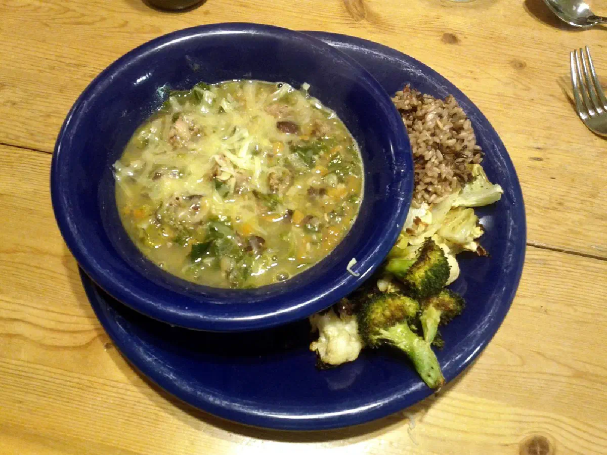 Kidney Bean / Escarole / Sausage soup, Roasted Vegetables