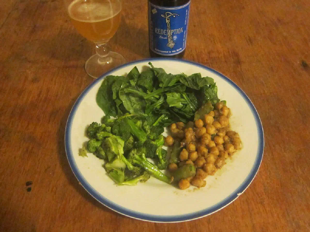 Chick peas, spinach, broccoli, redemption