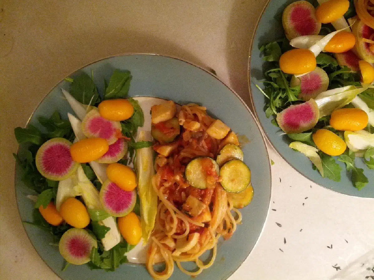 pasta and sauce